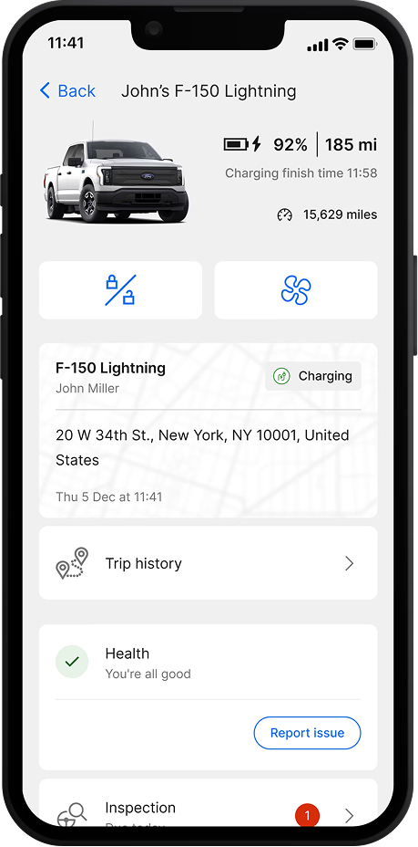 vehicle status screen on an iphone